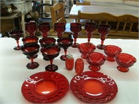 Ruby Red Glass Set: Tallest Glass-6.5" & 8" Plates