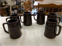 6 Brown Mugs: Made in USA - 5" Tall 3" Round