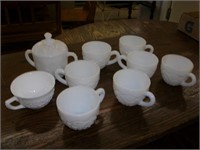 Milk Glass: Sugar Bowl Cracked Handle - 2.5" cups