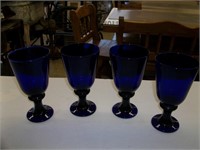 4 Cobalt Blue Wine Glasses - 7" Tall