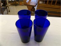 4 Cobalt Blue Drink Glasses - 6" Tall
