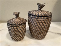 Pair of bee skep baskets.