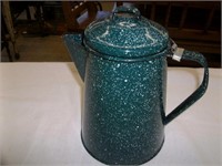 Green & White Enamel Coffe Pot: no Insides 7.5"T