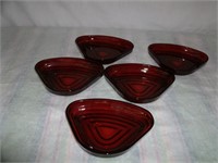 5 Ruby Red Candy Dishes 6' - 1 is chipped