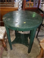 Green wooden table and stools