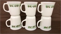 6 Corning Ware Christmas holly mugs