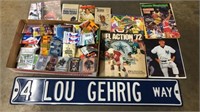 Sports lot, cards, sign, books