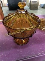 Amber glass large covered trifle bowl on