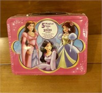 Princess tin lunchbox with 5 movies on 3 DVDs.