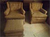 (2) Clayton Marces Arm Chairs & (1) Ottoman