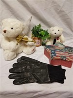 Odd lot of angel bear, coca cola bear flag box,