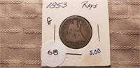1853P Seated Liberty Quarter With Arrows At Date