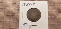 1854P Seated Liberty Quarter With Arrows At Date
