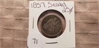1857P Seated Liberty Quarter Full Rim & Shield