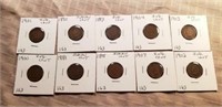 10 Different Indian Head Cents 1889 1890 1893 1898
