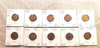 10 Different Cents 1884XF 1888 1895 1902 XF 1903