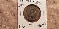 1931 50 C. Vatican City Coin MS63