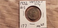 1932 20C Vatican City Coin MS65