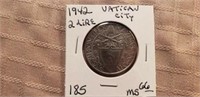 1942 Two Lire Vatican City Coin MS66