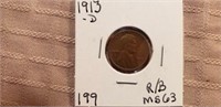 1913D Lincoln Cent MS63