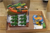 6 tractor lighters & Hotwheels Milk Van, CAT Dozer