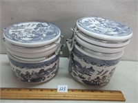 2 BLUE WILLOW STYLE CANNISTER JARS