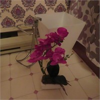 Garbage Can, Faux Orchid, & Toilet Paper Hook