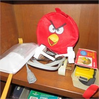 Head Lamp, Plug Adapters & Angry Bird Bag