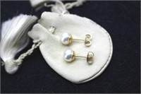 14K Gold Post Pearl Earrings Made in Italy