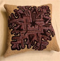 Snowflake in Purple Primitive Rug Hooking Pillow