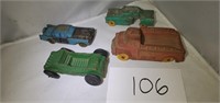 Lot of 4 Vintage Plastic/Rubber Toy Cars
