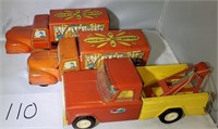 2 Metal Toy Cars with Wood base, Metal Tow Truck