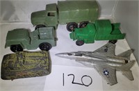 Lot of Vintage Military Toy Trucks, Plane, Tank