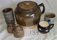 6 Piece Lot of Ceramics: Pots, Cups, Small Vases
