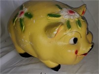 Vintage Painted Yellow Pig Piggy Bank