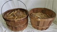 Two Vintage Wooden Buckets of Clothespins