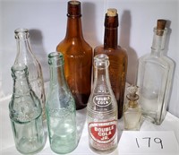 Lot of Vintage Glass Bottles: Cola, Five-O, ...