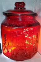 Vintage LARGE Red Glass Pennant Peanut Jar