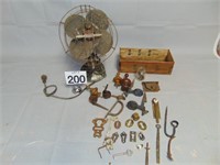 Lot of Antique Hardware and Fan