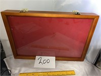 DISPLAY WITH GLASS FRONT AND WOOD
