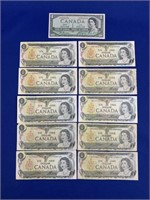 1954 Devil Face and 10-1973 Canadian Dollar Bills
