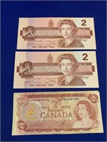 Lot of 3 Canada Two Dollar Bills