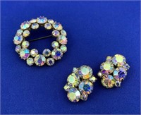Vintage Aurora Borealis Set Brooch & Earrings