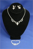 Rhinestone Bracelet Earrings Necklace Set