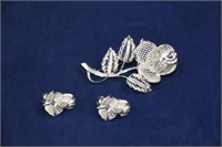 Birks Sterling Rose Brooch & Earrings Set