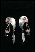 Sterling Silver Earrings with Amethyst Accents