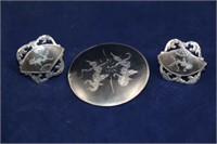 Set of Sterling Silver Brooch with Earrings