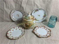 Limoges plate & others & RS porcelain biscuit jar
