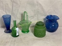 Green and cobalt glass items