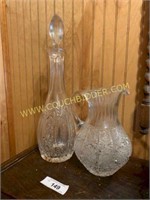 Cut crystal pitcher and decanter